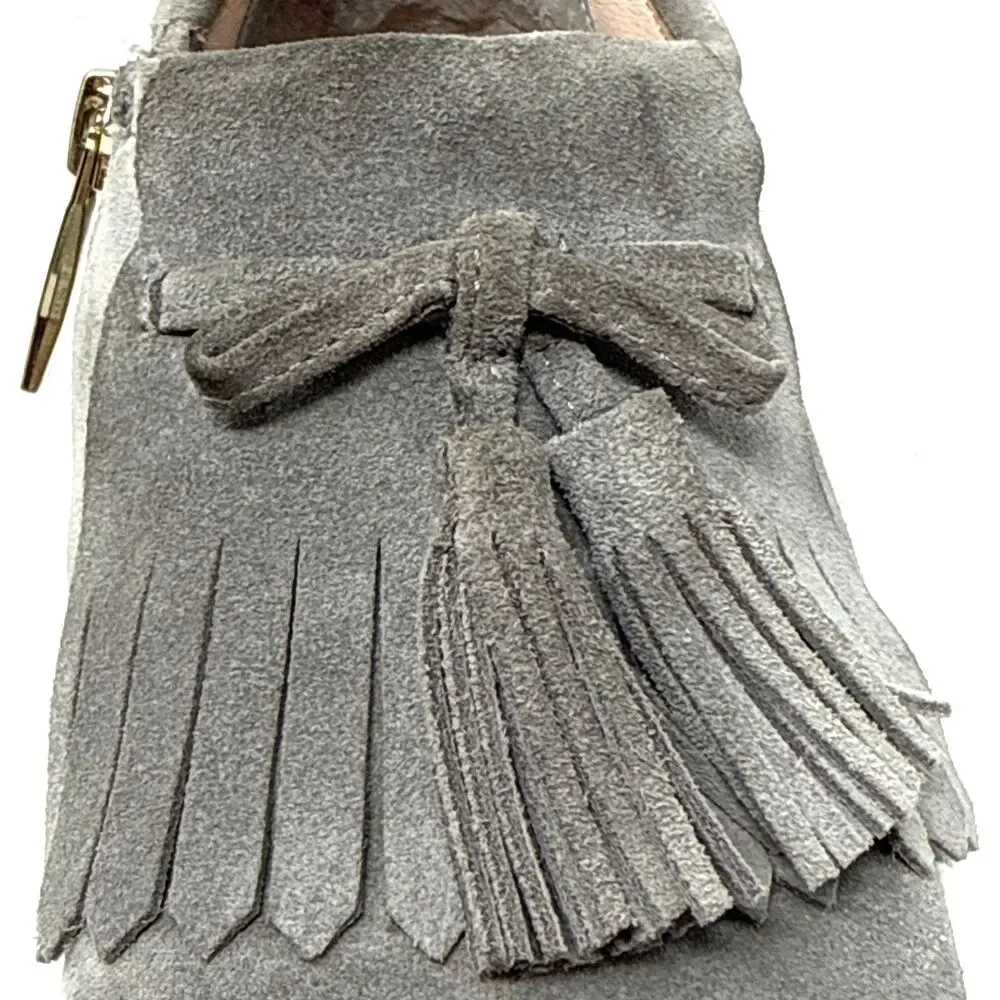 Kate Spade Suede Lenna Sneakers Womens Sz 6 Gray Kiltie Fringe Tassel Side Zip